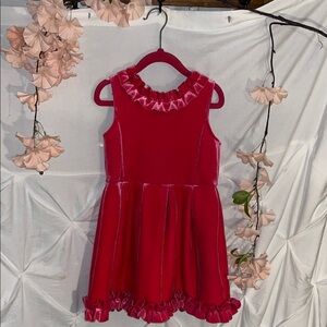 Girls' pink Velvet Ruffle Collar Dress